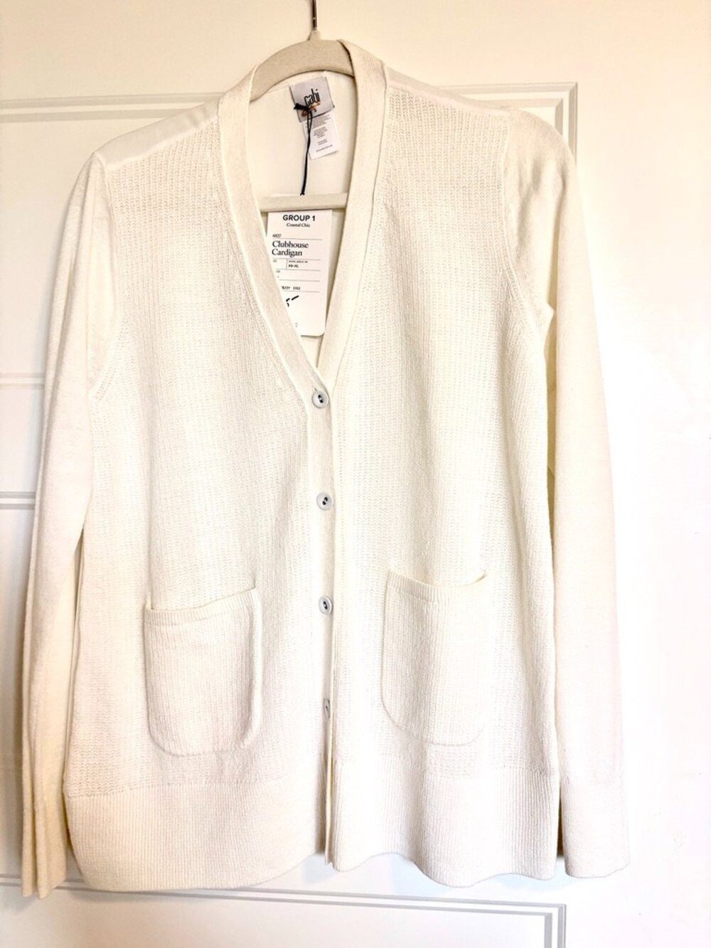 CAbi Clubhouse Cardigan Sweater White Linen Blend Knit NWT - Size S